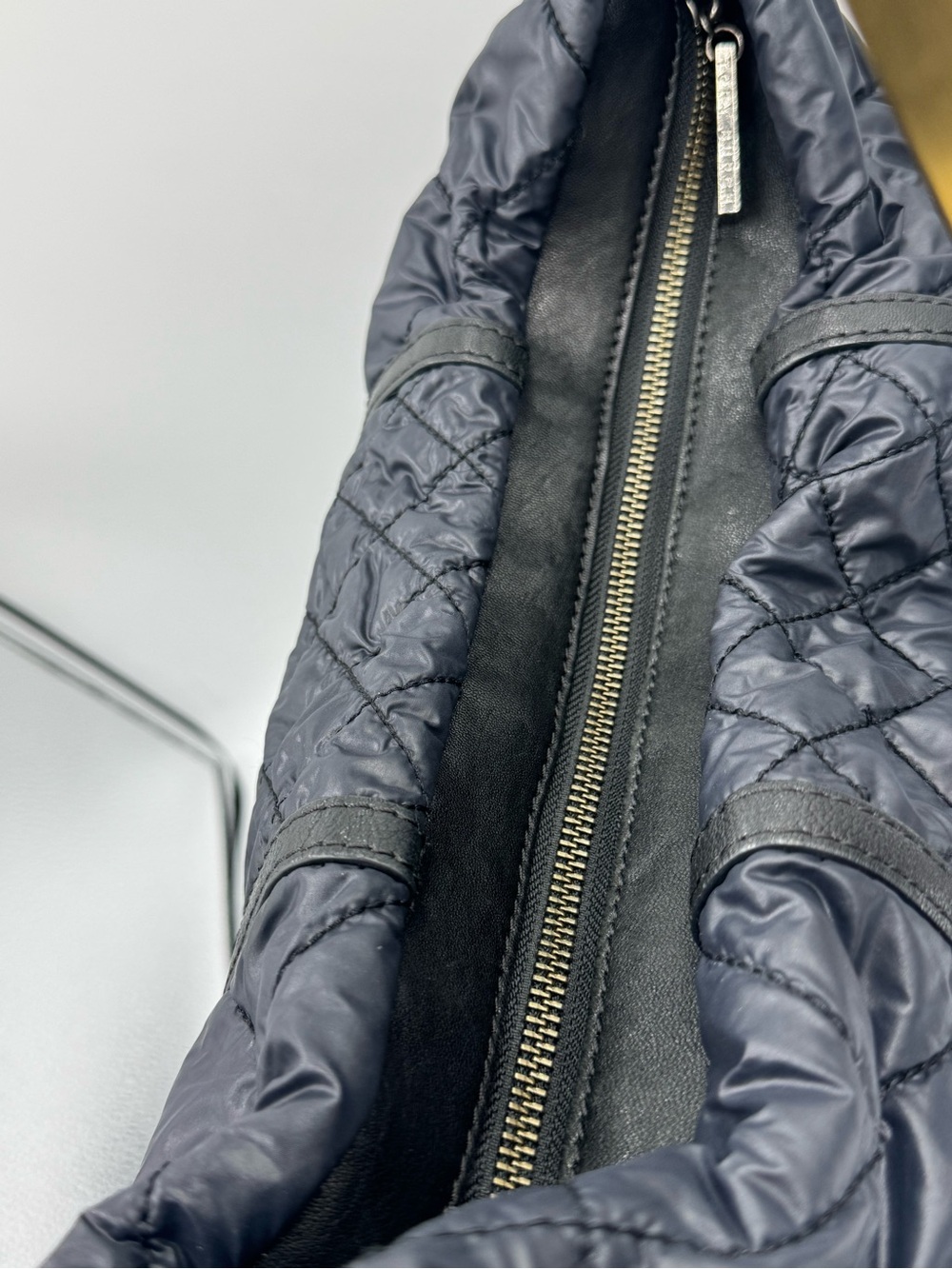 Tory Burch Quilted Black Nylon Shoulder Hobo with Leather Trim & Chain Strap - Picture 7 of 13